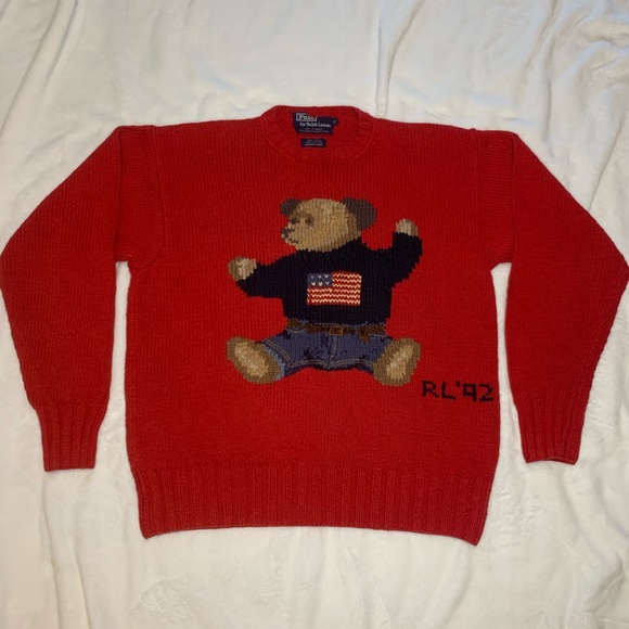 Polo Ralph Lauren Other - Rare Polo RL 92 Sit Down Bear Red Knit Sweater